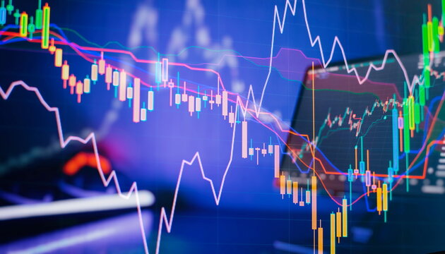 Technical analysis on the monitor of a computer. Fundamental and investment