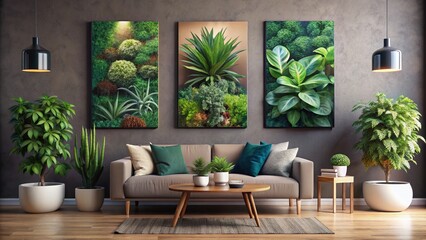 Stylish Set of Three Plant Canvases in Elegant Wall Frame for Home Decor