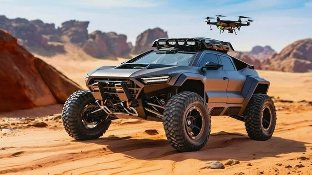 Off-Road Adventure Car with Drone Companion