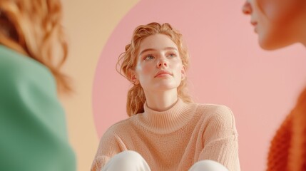 A group of people sitting in a circle, sharing their stories and offering support during a therapy session organized by a breast cancer charity.