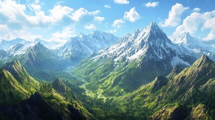 Fototapeta premium Majestic Mountain Landscape with Lush Greenery