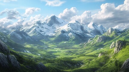 Obraz premium Scenic Mountain Landscape with Vibrant Greenery