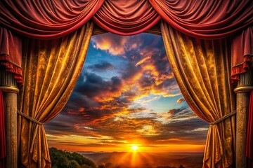 Sunset Behind Elegant Theater Curtains - Dramatic HDR Scene for Creative Projects