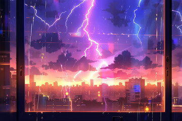 Obraz premium lightning strikes in urban areas