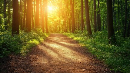 Fototapeta premium Serene Pathway Through Lush Green Forest