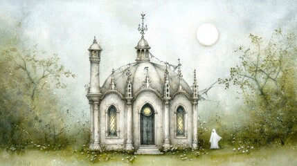 Obraz premium Mysterious Cottage Surrounded by Dreamy Landscape