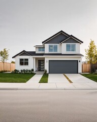 a modern single family house on plain white background
