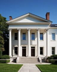 a neo classical architecture house with columns on plain white background