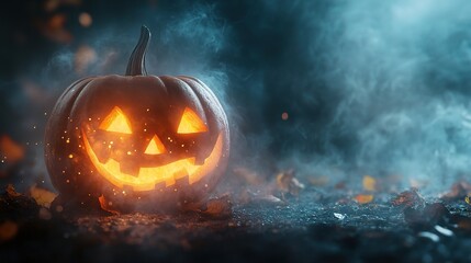 Spooky Halloween Pumpkin with Glowing Face