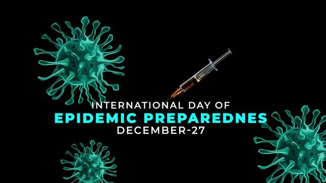 international day of epidemic preparedness. Virus icon and injection animation.