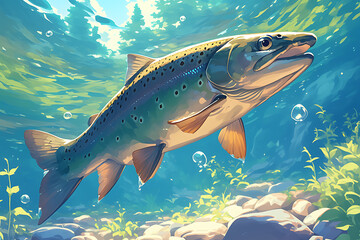 Fototapeta premium salmon fish swimming in water