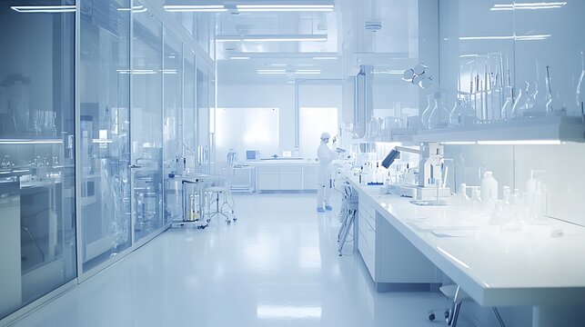 Sleek modern lab interior with sterile white surfaces and high-tech equipment.
