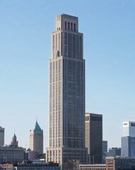 a skyscraper building downtown on plain white background