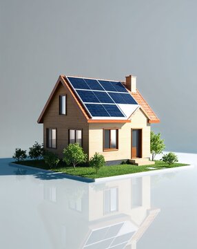 a solar powered house on plain white background