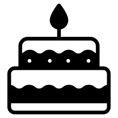 A simple and stylish illustration of a birthday cake topped with a single candle, perfect for celebration themes.