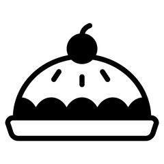 A simple and elegant dessert illustration featuring a dome-shaped cake with a cherry on top, perfect for menus.