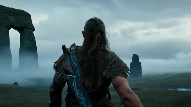  Celtic warrior with epic background. Generative AI
