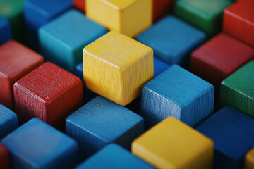 Obraz premium Colorful wooden blocks arranged in vibrant patterns on a tabletop