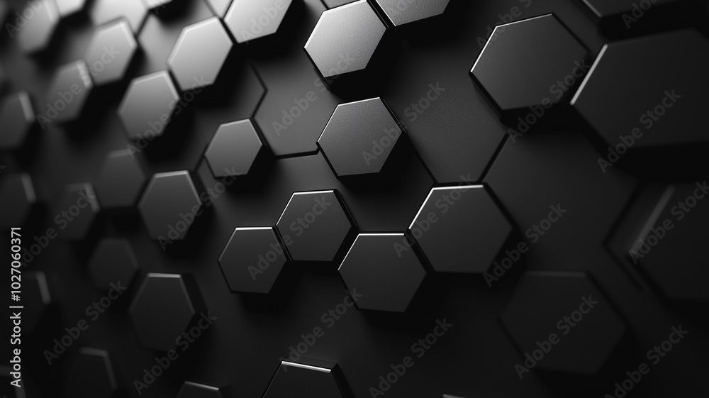 Poster a black and white image of hexagonal shapes. the image is abstract and has a modern, futuristic feel