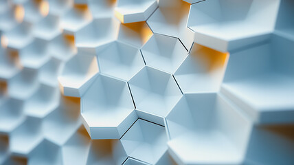 The image is a close up of a white surface with a pattern of hexagons. The pattern is made up of squares and triangles, and the surface is very smooth and shiny. Scene is one of modernity