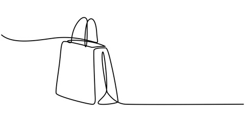 Continuous one line drawing of shopping bag. Simple one line art paper bag vector illustration, Shopping bag one line continuous. Shopping bag line art. Hand drawn vector art, Continuous Line Drawing