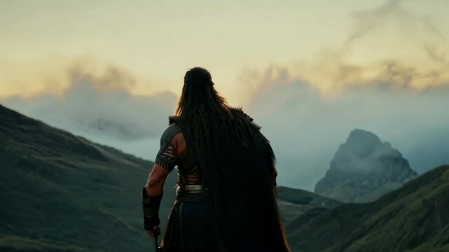  Celtic warrior with epic background. Generative AI