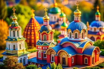 Fototapeta premium Tilt-Shift Photography of the Majestic Cupolas of The Orthodox Church of The Holy Spirit