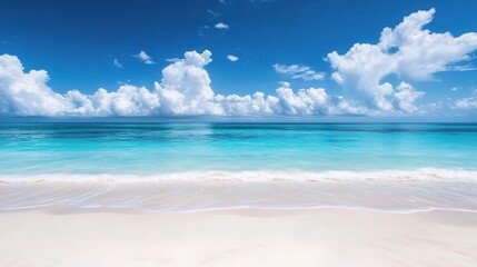 Obraz premium Serene Tropical Beach with Blue Sky and Clouds