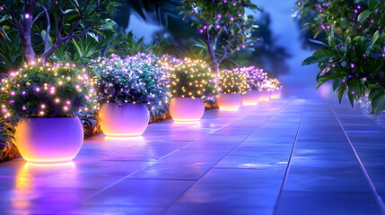 Fototapeta premium Luminous Garden Path at Night 