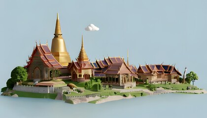 Naklejka premium Abstract 3D cute Thai style village.