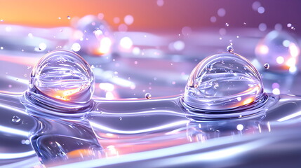 Liquid Dreamscape: Shimmering water with floating orbs, illuminated by a magical, warm light. A serene and ethereal scene.