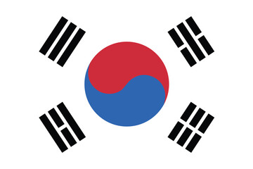 South Korea flag, isolated vector illustration, official colors, standard size, correct proportions for Independence Movement Day 1st March, Constitution Day 17 July, Liberation Day 15 August, eps 10