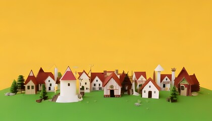 Naklejka premium Abstract 3D cute Viking style village.