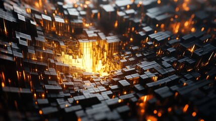 Abstract digital background with glowing light in the center.