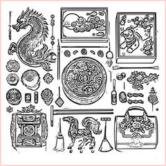 lunar new year,Chinese dragon,
Dragon with round shield, cut, out vector, silhouette,
fantasy, mythology, reptile, tattoo, characters, clip art, cut out, luxury, mascot, medieval, monochrome, prosperi