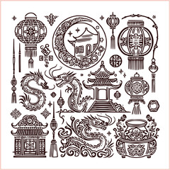 lunar new year,Chinese dragon,
Dragon with round shield, cut, out vector, silhouette,
fantasy, mythology, reptile, tattoo, characters, clip art, cut out, luxury, mascot, medieval, monochrome, prosperi