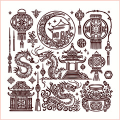 lunar new year,Chinese dragon,
Dragon with round shield, cut, out vector, silhouette,
fantasy, mythology, reptile, tattoo, characters, clip art, cut out, luxury, mascot, medieval, monochrome, prosperi