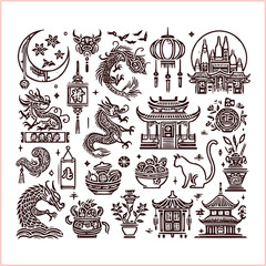 lunar new year,Chinese dragon,
Dragon with round shield, cut, out vector, silhouette,
fantasy, mythology, reptile, tattoo, characters, clip art, cut out, luxury, mascot, medieval, monochrome, prosperi