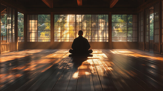 Buddhist monk practicing Zazen meditation in a quiet place