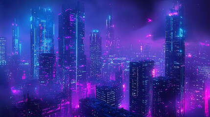 Urban cyberpunk scene with neon lighting and futuristic architecture, vividly detailed.