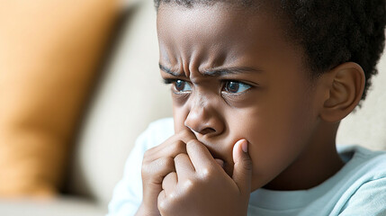 Child coughing into their hands looking uncomfortable