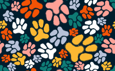 Cat’s paws seamless pattern spray paint vector. Spray paws paint pattern. Hand drawn colorful paw prints. Cute paw cat seamless pattern. Colored foot prints. Pattern hand drawn colorful paw prints.