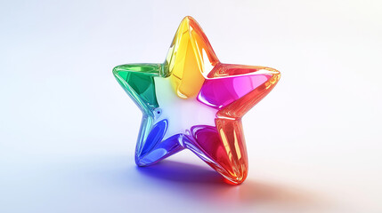rainbow star on white, transparent 3D star-shaped rendering shining in rainbow colors