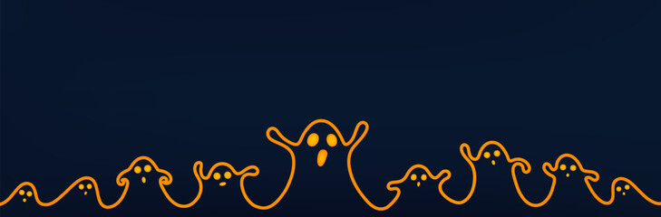 Halloween ghosts with eyes. Funny cute and scary orange ghosts on a dark background.