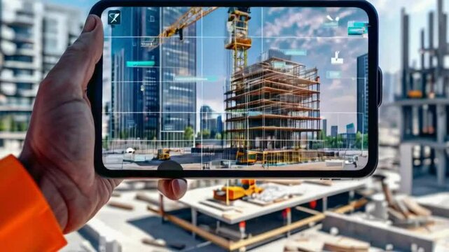 Construction Worker Using Augmented Reality on a Smartphone to Visualize a Building