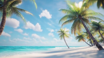 Serene Beach with Palm Trees and Clear Blue Sky