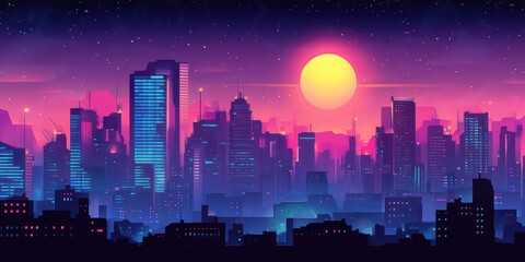 Fototapeta premium Vibrant Nighttime Cyberpunk Cityscape with Neon Lights and Futuristic Architecture