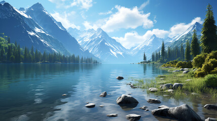 Majestic mountain lake panorama