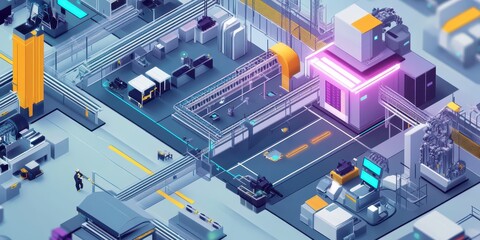 Obraz premium Innovative Smart Factory with Connected Infrastructure for Enhanced Efficiency and Productivity