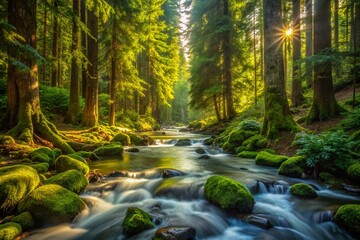 Obraz premium Urban Exploration Photography: Aerial View of a Forest Creek in Northwestern BC